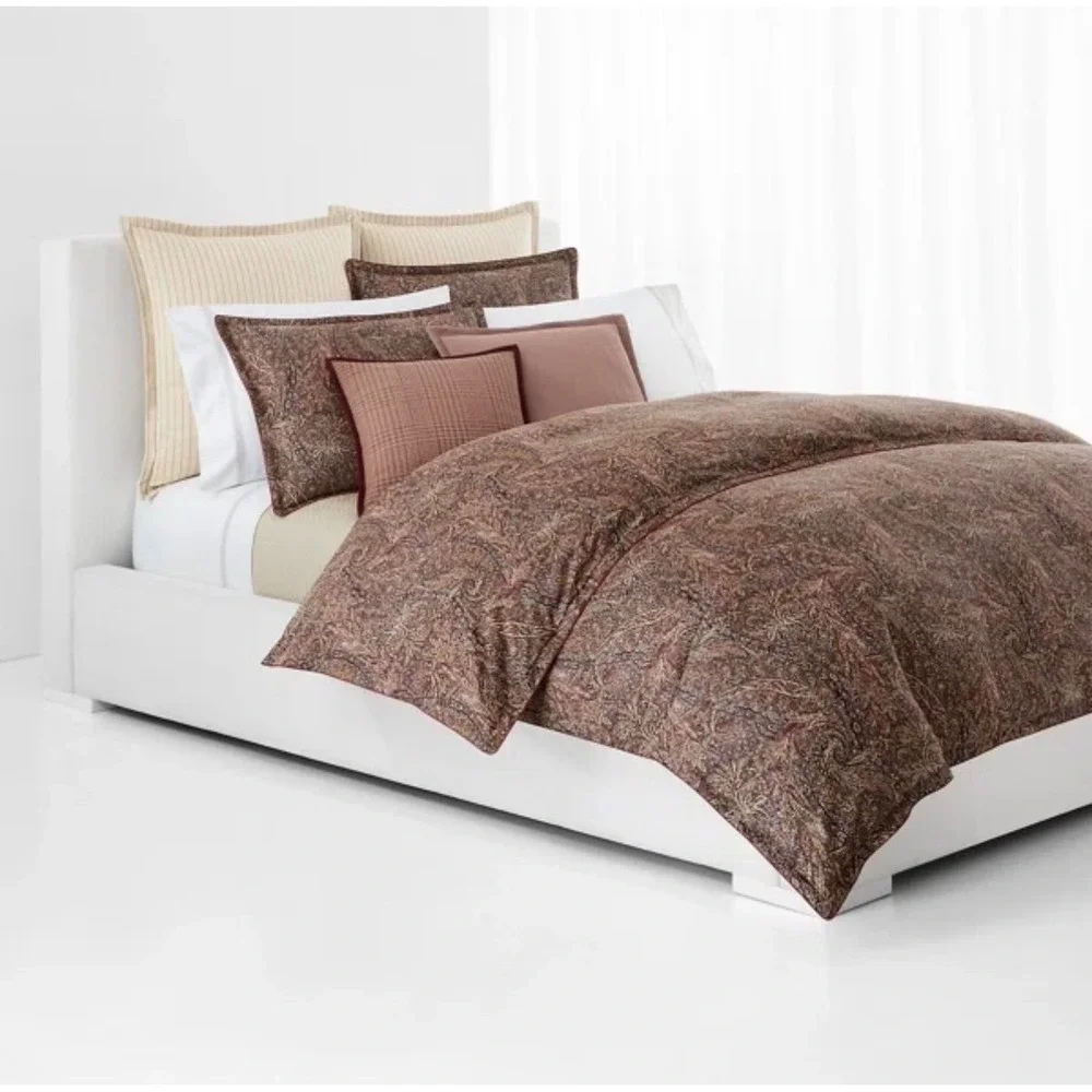 Ralph‎ Lauren Hallie Full/Queen Duvet Cover Set Tan Burgundy Paisley 3pc NEW